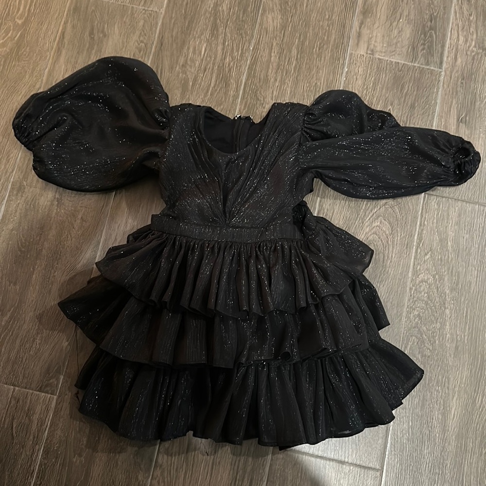 Lurex black toddler girl dress with cutouts